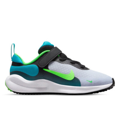 Nike Revolution 7 Kids Black/Green Strike-Football Grey Unisex Size 8C
