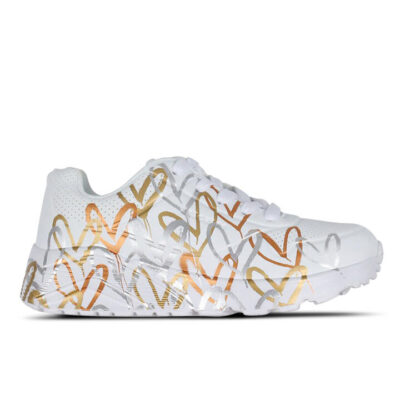 Skechers Uno Lite - Metallic Love Kids White/Gold Unisex Size 2