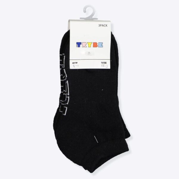 Trybe Socks Ankle Socks 3 Pack Kids Black Unisex Size 13-3