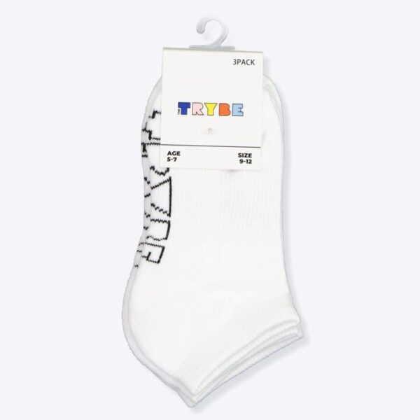 Trybe Socks Ankle Socks 3 Pack Kids White Unisex Size 13-3