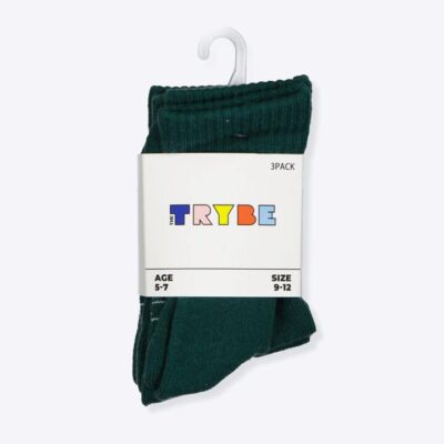 Trybe Socks Half Crew Socks 3 Pack Kids Green Unisex Size 5-8