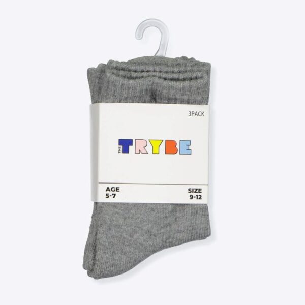 Trybe Socks Half Crew Socks 3 Pack Kids Grey Unisex Size 13-3