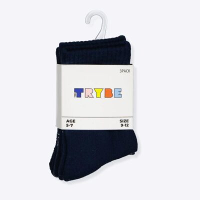 Trybe Socks Half Crew Socks 3 Pack Kids Navy Unisex Size 13-3