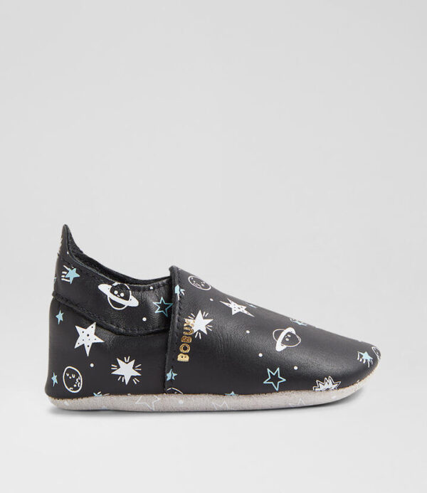 Ss Outerspace Infant Black Leather Flat Shoes