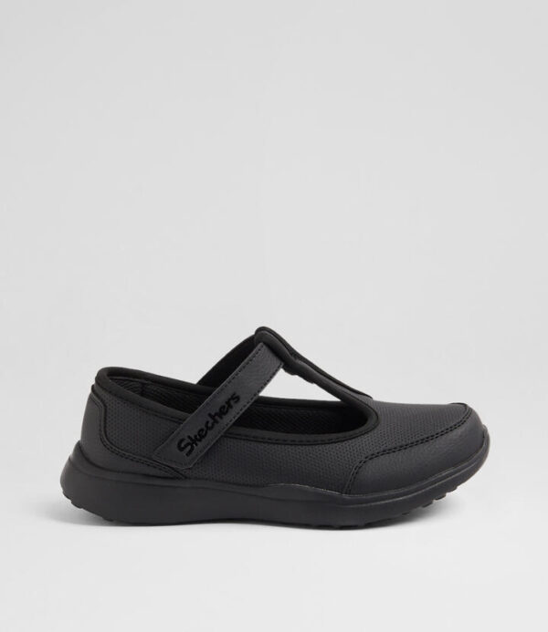 T Bar Mary Jane Junior Black Flat Shoes
