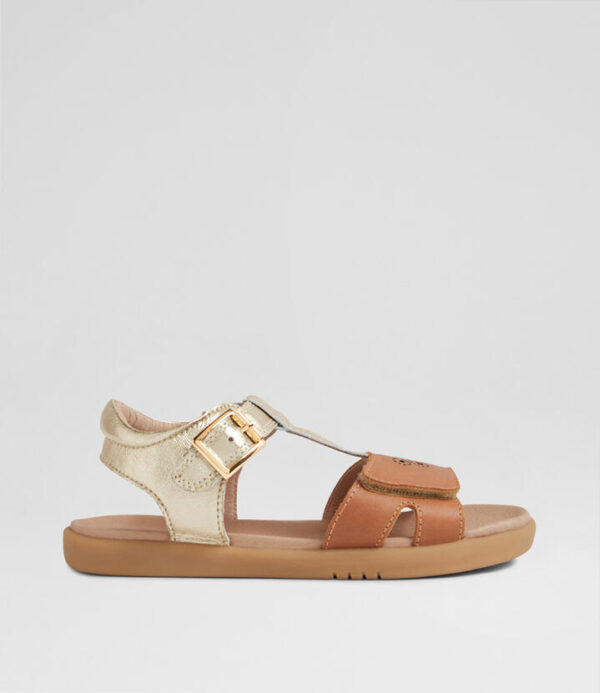 Kp Haven Junior Gold Caramel Leather Sandals