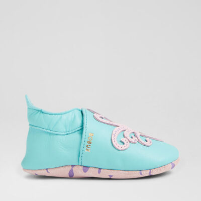 Ss Octopus Pool Blue Leather Flat Shoes