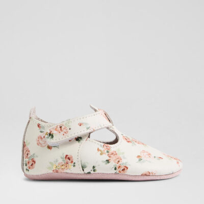 Ss Rosebud T Bar Infant White Rose Leather Flat Shoes