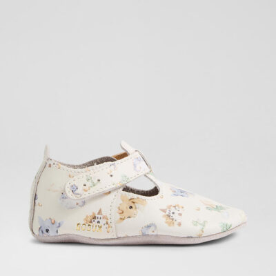 Ss Dragon T Bar Infant White Multi Leather Flat Shoes