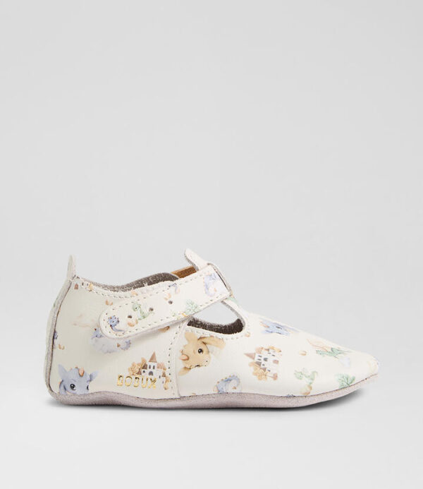 Ss Dragon T Bar Infant White Multi Leather Flat Shoes