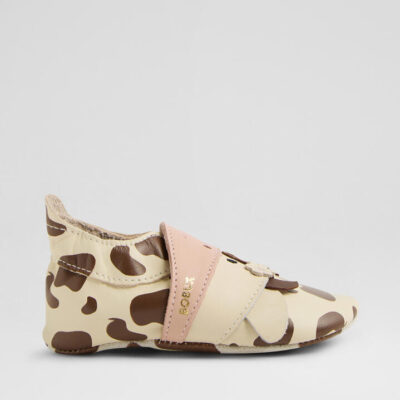 Ss Mooley Cow Infant White Swan Black Coffee Leather Flat Shoes