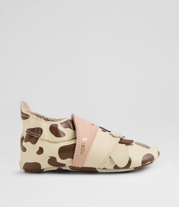 Ss Mooley Cow Infant White Swan Black Coffee Leather Flat Shoes