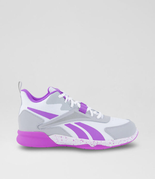 More Buckets Junior White Purple Leather Sneakers