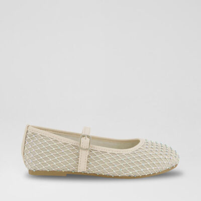 Ballet Flat Diamante Junior Off White Pu Flat Shoes