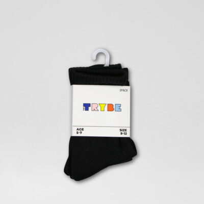 Core 3 Pack Crew Black Cotton Socks