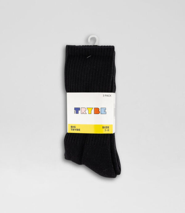 3 Pack Crew Black Cotton Socks