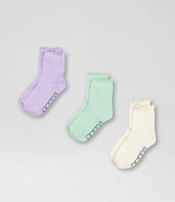 Frill Purple Green Off White Cotton Socks