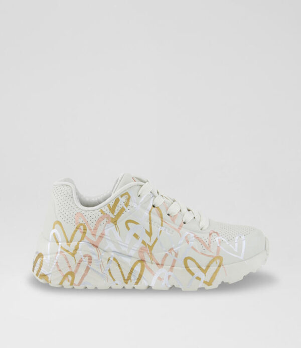 Uno Lite Junior White Silver Gold Fabric Sneakers