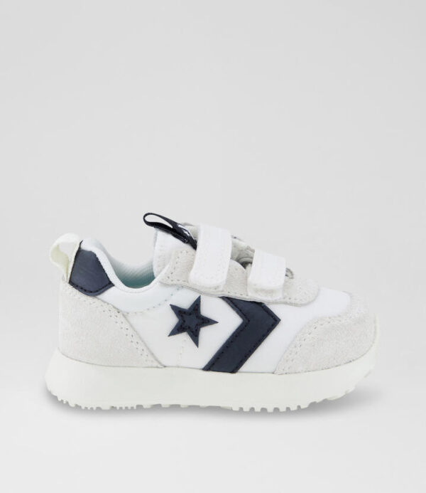 Omega Trainer Easy On Toddler White Black Fabric Sneakers
