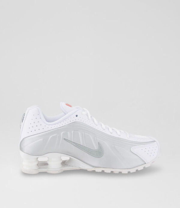 Shox R4 Youth White Silver Fabric Sneakers