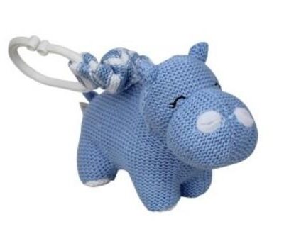 Knitted Hippo Pram Toy Blue