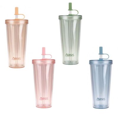 Oasis Double Wall Smoothie Tumbler with Straw 520ml Strawberry