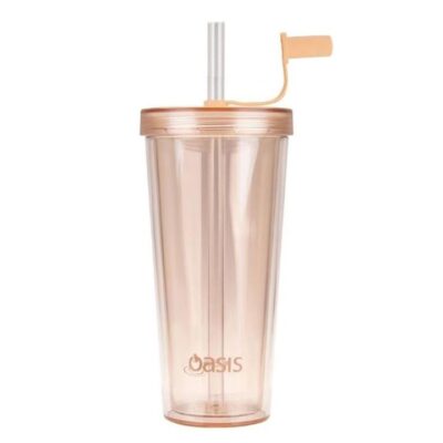 Oasis Double Wall Smoothie Tumbler with Straw 520ml Peach