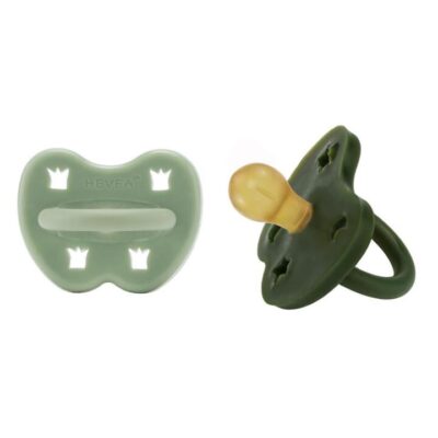 Hevea Round Teat Pacifiers Moss Green and Deep Forest Green 2 Pack (3 to 36M)