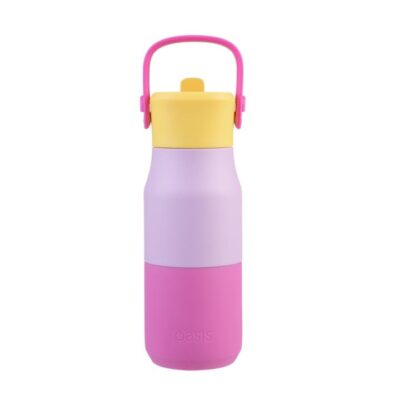 Oasis Kids Stainless Steel Double Wall Insulated JNR Drink Bottle with Sipper 400ml Bubblegum Pink