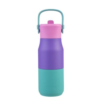 Oasis Kids Stainless Steel Double Wall Insulated JNR Drink Bottle with Sipper 400ml Mermaid Purple