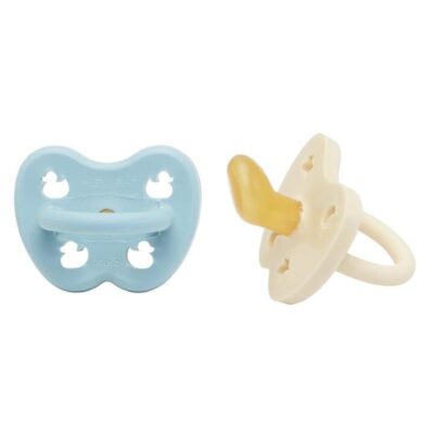 Hevea Orthodontic Teat Pacifier Blue and Milky White 2 Pk (0 to 3 M)