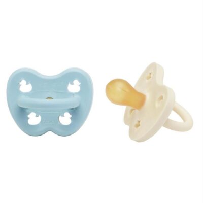 Hevea Round Teat Pacifiers Baby Blue and Milky White 2 Pk (0 to 3M)