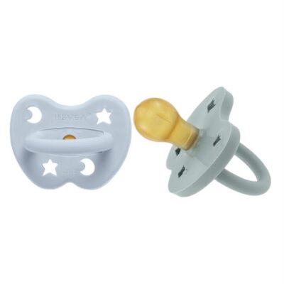 Hevea Round Teat Pacifiers Cottage Blue and Gorgeous Grey 2 Pk (3 to 36M)