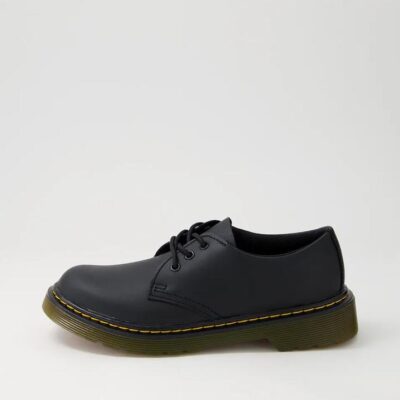 1461 Junior Black Leather Lace Up Flats